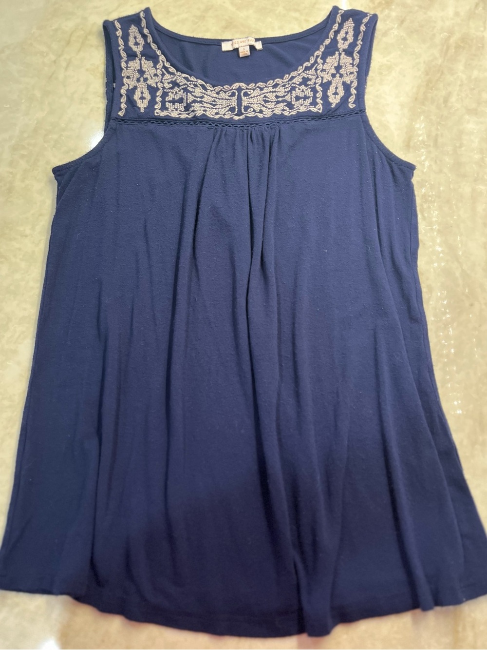 Navy Blue with Cream Embroidery Detail Sleeveless Women’s Top